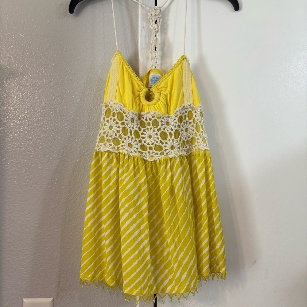 Y2K Free People BabyDoll Tank Lace Beaded Floral Crochet Daisy Mixed Media S